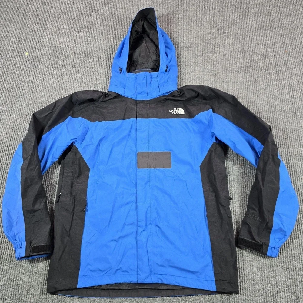 The North Face Jacket Mens Medium Blue Black Gore-Tex Hooded Rain Shell